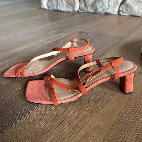 FRAME Le Braxton Strappy Block Heel Sandal Orange Suede Size 5.5 NEW - Picture 6 of 11
